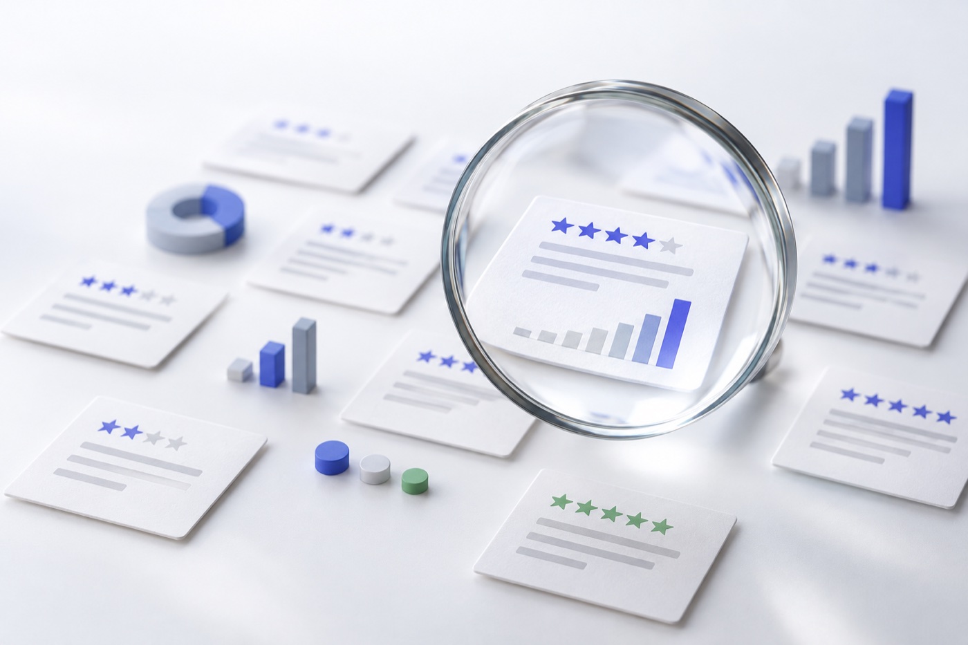 Magnifying lens bringing customer review signals and analytics into focus